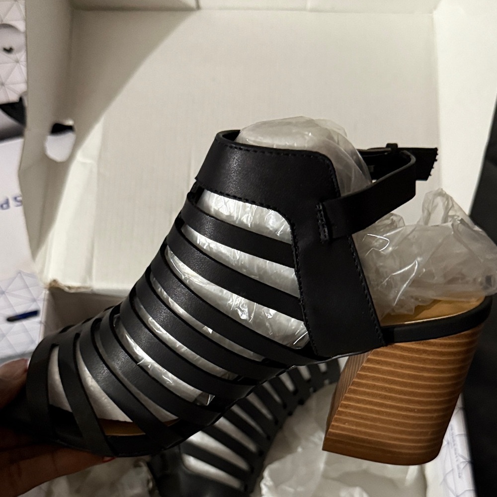 Call It Spring Black and White Strappy Heels - Picture 2 of 3